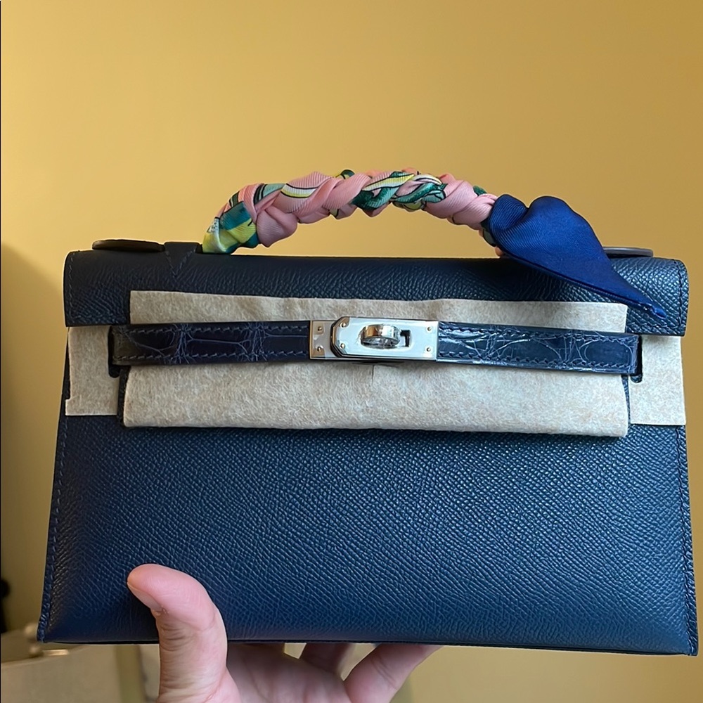 Mini Real Leather Navy Royal Blue Handbag
